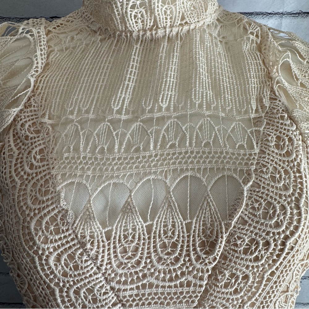 AQUA NWT Lace Tiered Mini Dress Size L Canvas Cottagecore Prairie Victorian Boho - Picture 7 of 16
